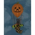 thumbnail image 2 of Fab Funky 20x24 Gold Ornate Wood Framed with Double Matting Museum Art Print Titled - Halloween Black Cat in Pumpkin Hot Air Balloon, 2 of 4