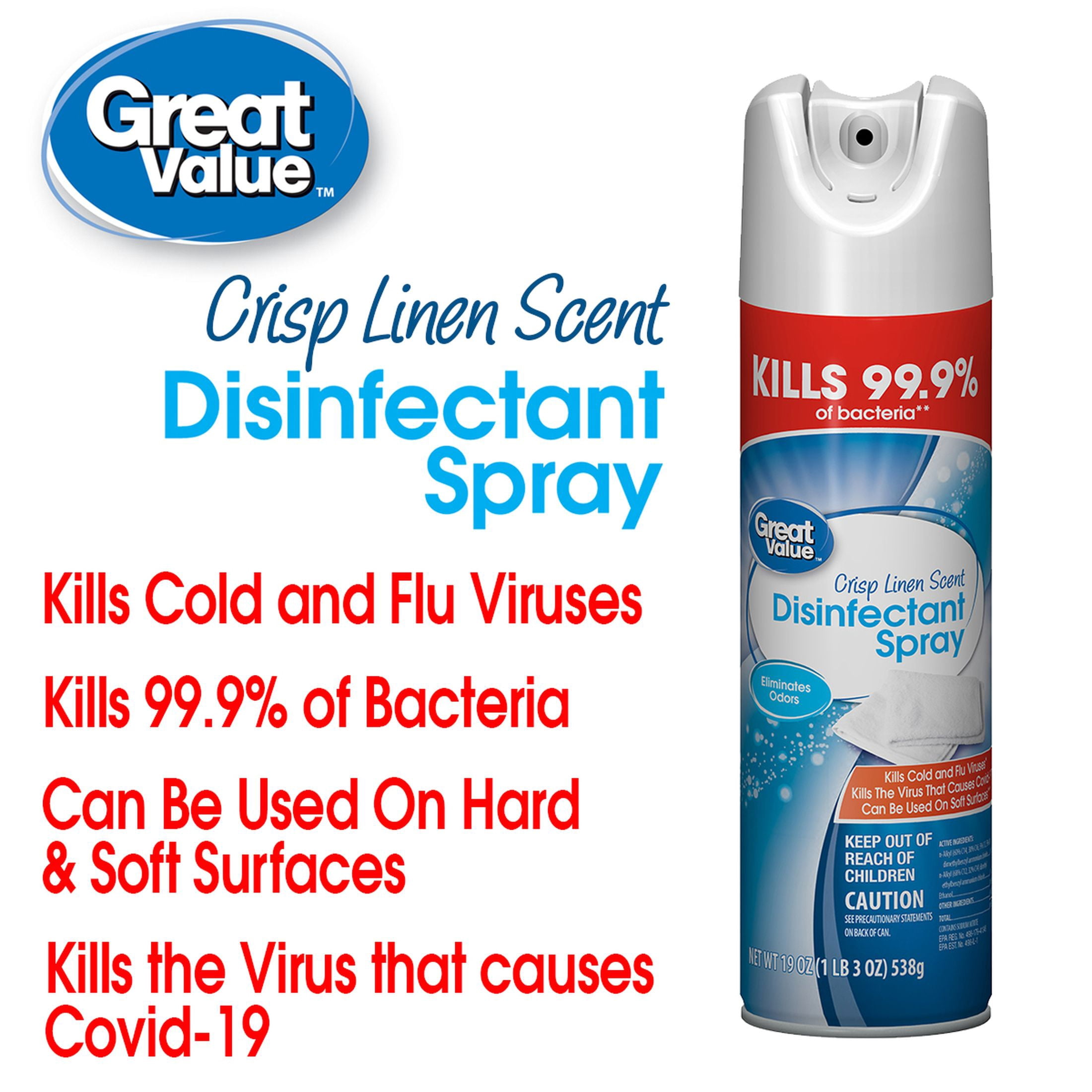 Great Value Disinfectant Spray Linen 19 oz Crisp Linen (1 Pack)