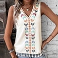 thumbnail image 3 of Women's Boho Embroidered V-Neck Tank Top Sleeveless Tassel Trim Blouse for Summer, 3 of 4