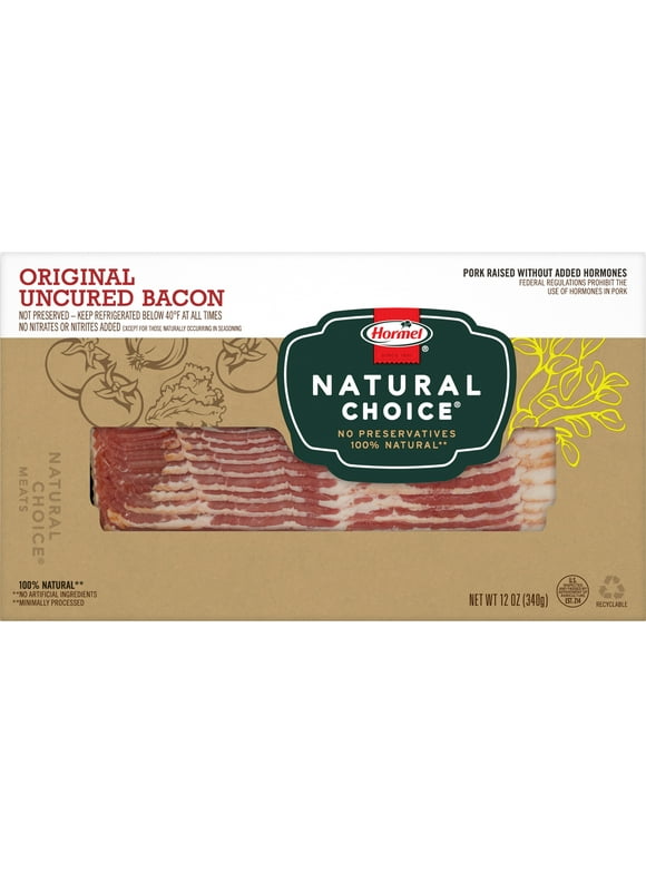 HORMEL, NATURAL CHOICE Original Uncured Bacon, Gluten Free, 12 oz Plastic Package