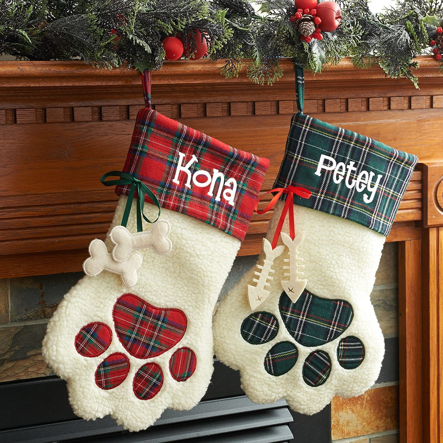 Personalized Sweet Cat Stocking---Red Plaid