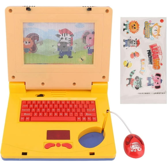 Hongkaii Laptop Plastic Kids Learning Laptop Educational LED Music Electronic Cognitive Development Simulation Computer Toy for Children (Yellow Retractable Mouse) CA710-5624