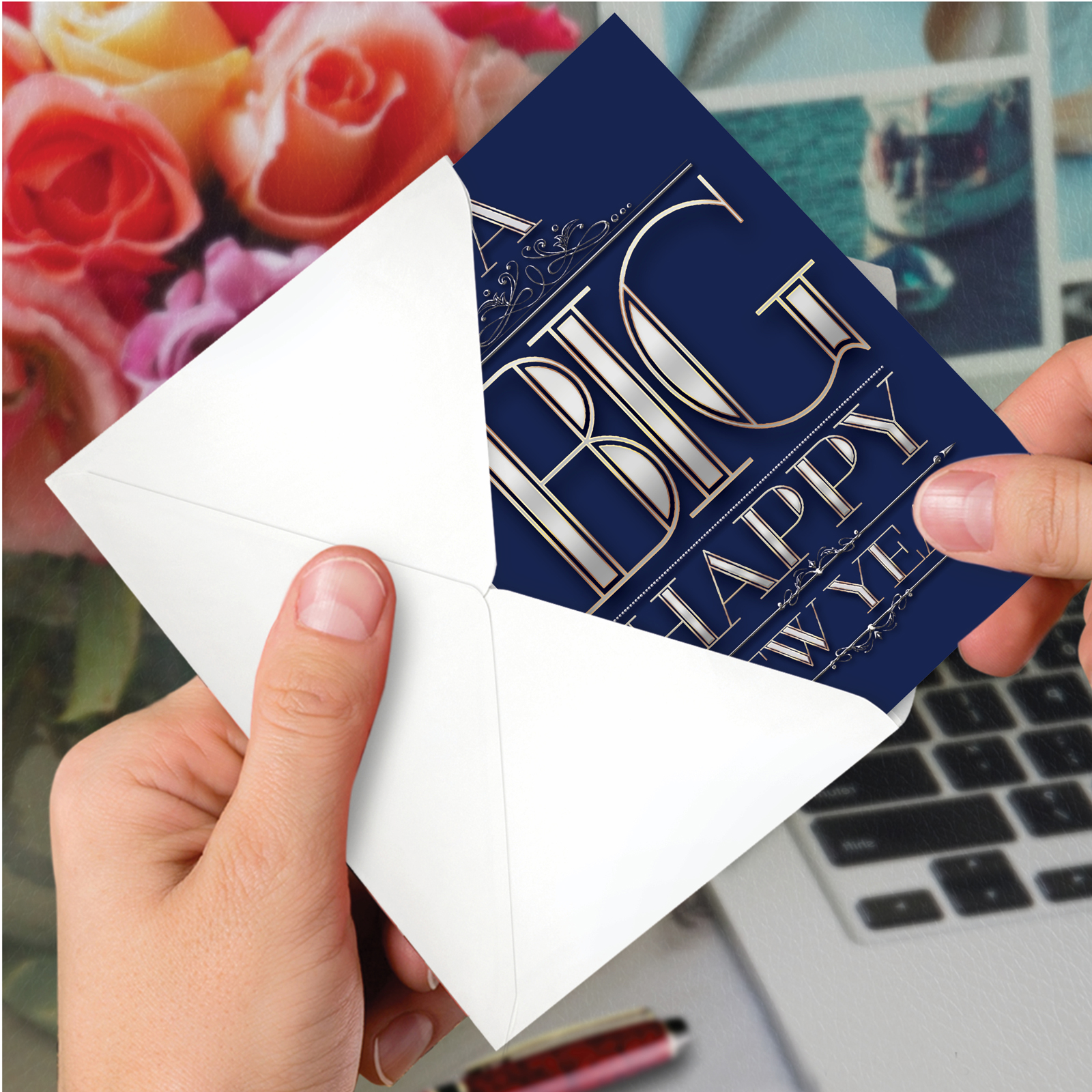 12 Funny New Year Greeting Cards (1 Design, 12 Cards) - Big Happy -Elegant