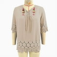thumbnail image 5 of Olyvenn 3/4 Length Sleeve Womens Boho Tops Cotton Linen Mexican Embroidered Shirts Plus Size Flowy Lace Tunic Peasant Blouses White M, 5 of 7