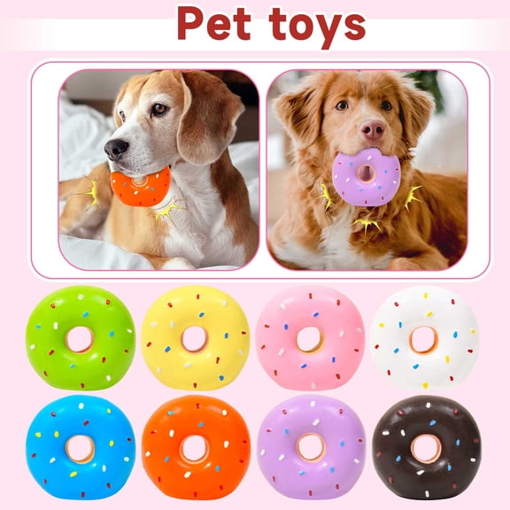 Squeaky Latex Donut Dog Toy – Durable Soft Rubber Pet Chew Toy,Colorful Interactive Puppy Toy for Fetching