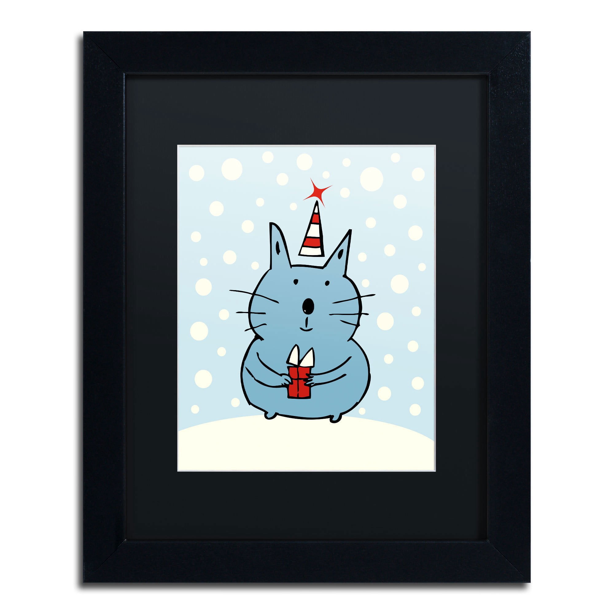 Trademark Fine Art "Christmas Snow Cat" Canvas Art by Carla Martell, Black Matte, Black Frame