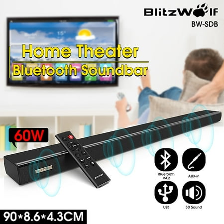 Soundbar 54 BlitzWolf® 60W 36 inch 2.0 Stereo Channel Wireless bluetooth Sound Bars 360° Surround Wireless Speaker Remote Control for TV Computers with Coaxial/ Optical/ AUX/ ()