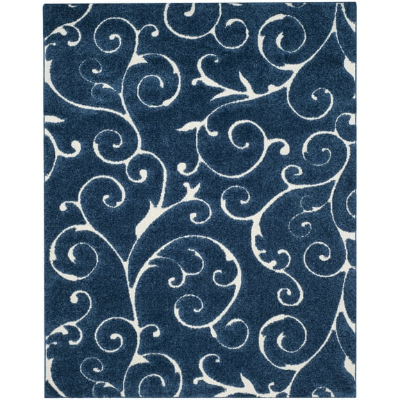 SAFAVIEH Florida Doug Floral Vines Geometric Shag Area Rug, Dark Blue/Cream, 11' x 15'