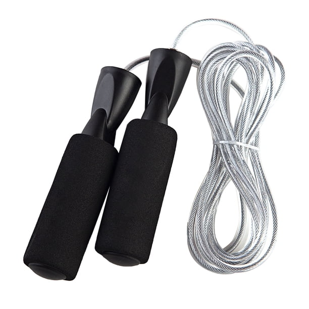 Cuerda de saltar con longitud ajustable y mango de espuma que evita resbalones, cable de acero, cuerda de velocidad para ejercicios al aire libre, color blanco