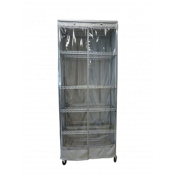 Covered Living Storage Shelving unit cover, fits racks 24"Wx18"Dx72"H one side see through panel (Cover Only, Grey)
