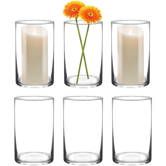 6 Inch Tall Glass Cylinder Vase for Table Centerpieces,Set of 6 Clear Glass Vases Bulk for Flowers Decor,Floating Candle,Wedding Favors(3.5" W X 6" H)