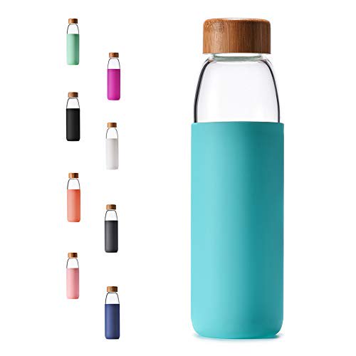VEEGOAL 25oz, 18oz Borosilicate Glass Water Bottles with Bamboo Lid