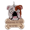 thumbnail image 1 of Placa DE identificación inteligente TQR BY FAKIRGEEK para Mascotas QR Perro gato Bulldog Ingles rosa CAFÉ blanco, 1 of 9