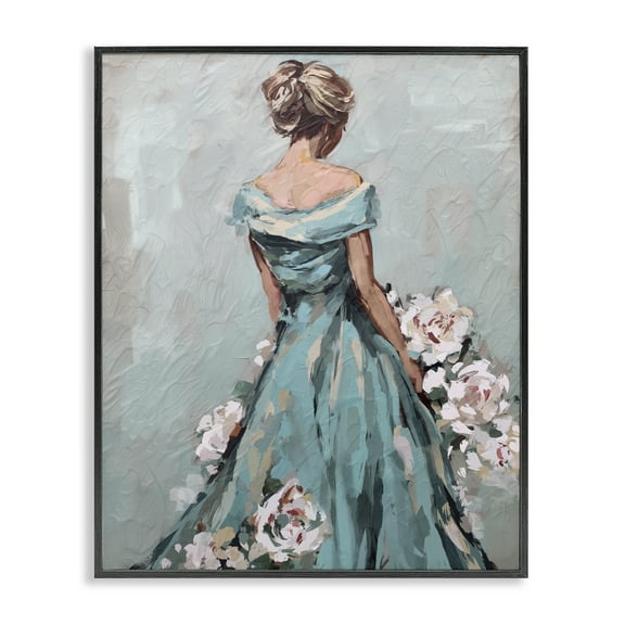 Stupell Industries Floral Woman in Gown Novelty Painting Black Framed Art Print Wall Art, 11 x 14