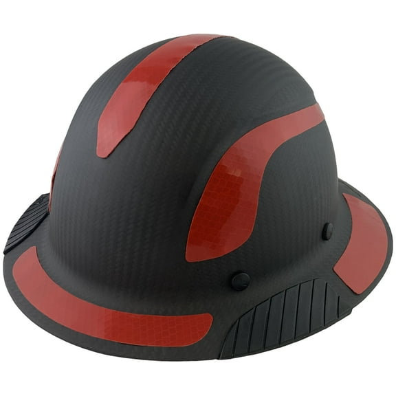 Lift Safety Helmet - Actual Carbon Fiber Full Brim Hard Hat - Matte Black with Red Reflective Decals with Hard Hat Tote Bag