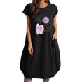 thumbnail image 2 of NEGJ Women Purple Flowers Printed Loose Short Sleeve Dress Summer Round Neck Dresses With Pocket Cotto, 2 of 4