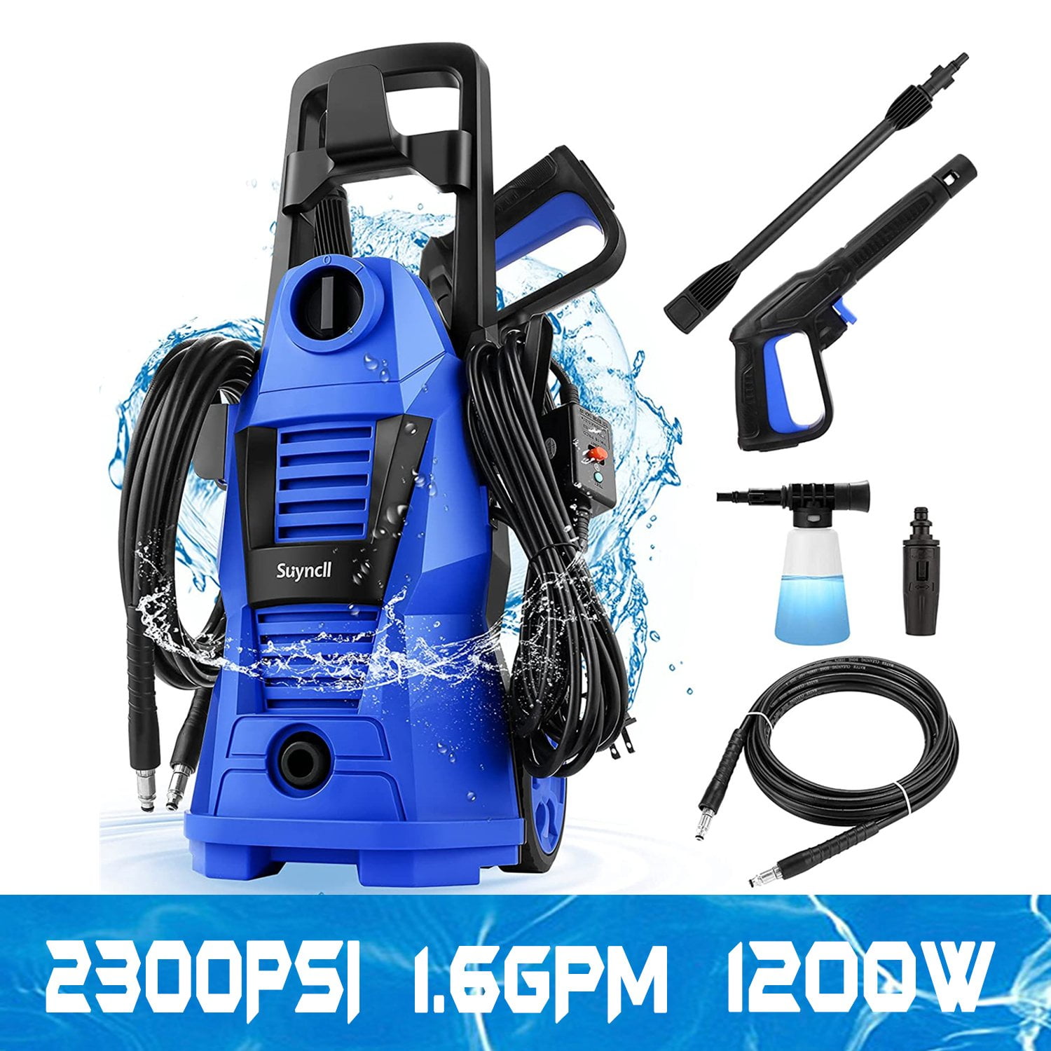Blue Suyncll 3800 PSI 2.8GPM Electric Pressure Washer Electric Power Washer with Soap Bottle
