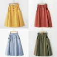 thumbnail image 3 of Vintage High Waist A Line Midi Skirt For Women Solid Button Skirts With Pockets Elastic Waist Beige One Size,  Yellow, 3 of 7