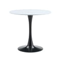 thumbnail image 6 of 31.5" Round Tulip Dining Table, White Marble Vein Top & Black Metal Base, Mid-Century Coffee Table, 6 of 15