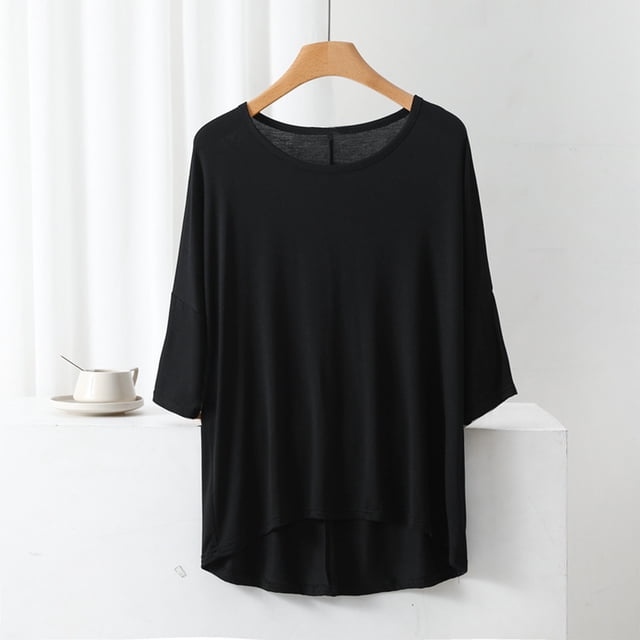 AherBiu T-Shirts pour Femmes Col Rond Ample Pyjama T-Shirts Été Léger Doux Manches Courtes Tunique Hauts Couleur Unie