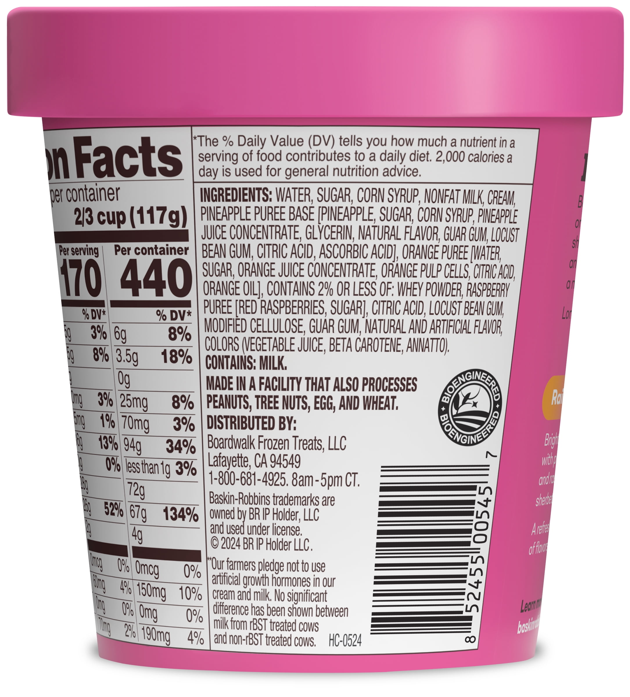 Baskin-Robbins Rainbow Sherbet, 14 fl oz Cup – Pineapple, Orange, and Raspberry Flavored Sherbet