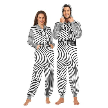 Line Black Adult Onesie Pajamas Slim Fit Christmas One Piece Suit Pjs for Women and Men Hooded Zipper