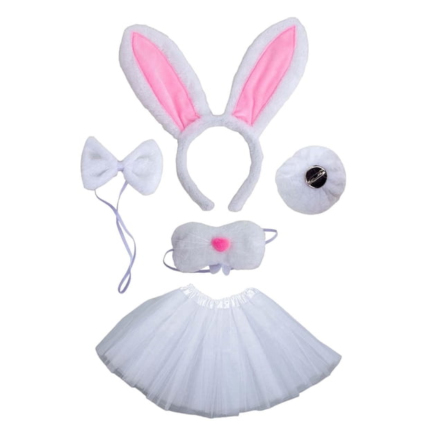 Conjunto de disfraz de conejo de Pascua, accesorios para Cosplay, pajarita y diadema con orejas de cola, moderno para fiestas temáticas de animales de 5 piezas