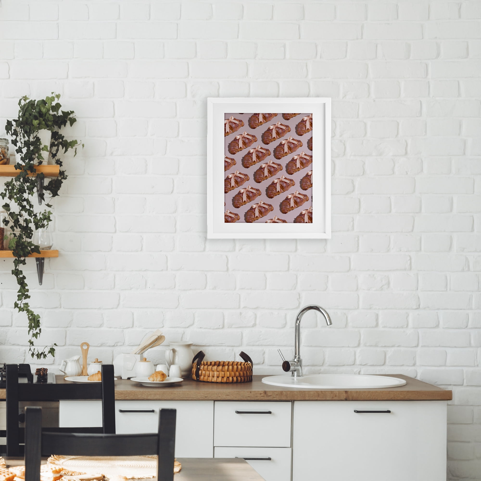 Stupell Industries Croissants with Ribbons Pattern White Framed Print Under Glass, design by LISH Creative