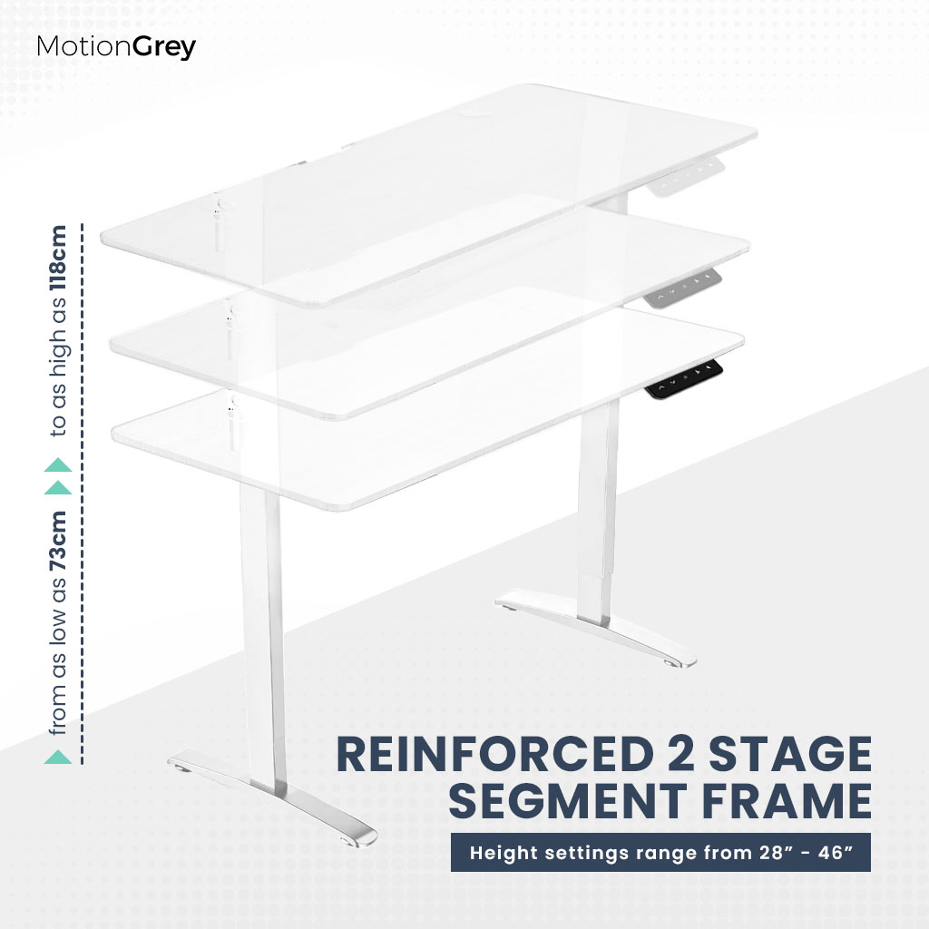 MotionGrey Height Adjustable Electric Motor Sit-to-Stand Standing Office Desk - White Frame with White Tabletop (43"x24")
