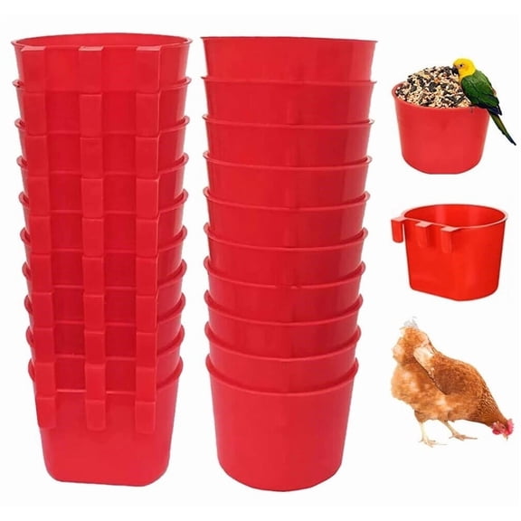 8pcs red Hanging Feed & Water Cage Cups Chickens Poultry 1 Pint / 8 fl. oz Bowls