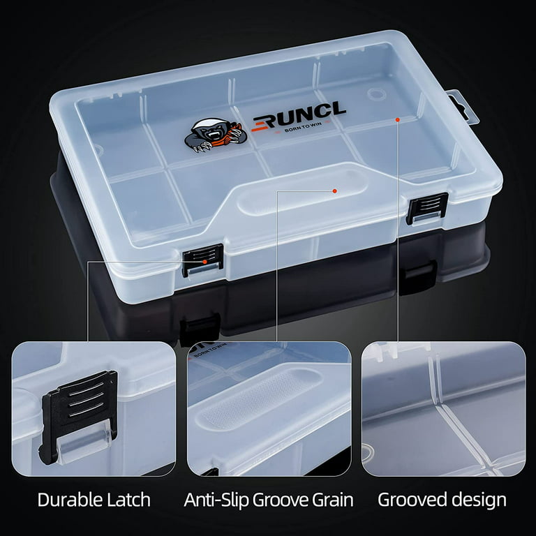 RUNCL Fishing Tackle Box, Plastic Storage Box with Removable