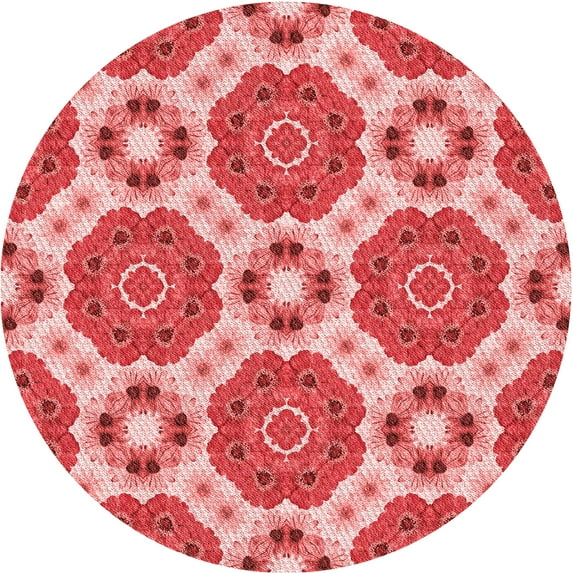 Ahgly Company Indoor Round Patterned Light Coral Pink Area Rugs, 8' Round