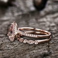 thumbnail image 3 of Pear Cut 10k Rose Gold Morganite Wedding Set Diamond Moissanite Half Eternity Ring 11x8mm 4.25 Carat Teardrop Art Deco Stacking Band, 3 of 8