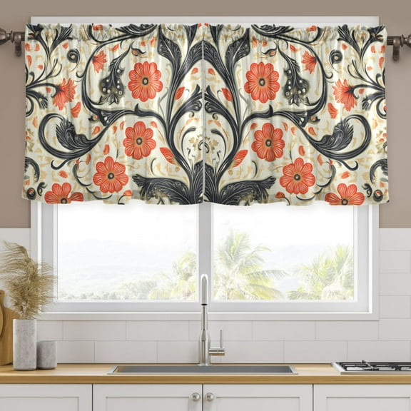 Ryvnso Paisley Art Floral Curtains Sets Short Curtain Rod Pocket Half Window Cafe Farmhouse Tier 2 Panels 57"W x 24"L
