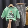 thumbnail image 2 of TOWED22 Toddler Boys Soft Clothes Set 2 Piece Long Sleeve Printed Crewneck Tee Elastic Waist Sweatpants Fall Winter Outfits(Light Green,12-18 M), 2 of 4