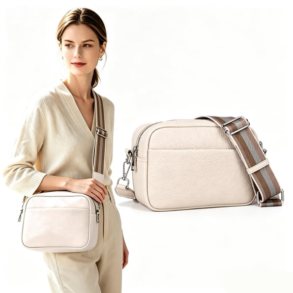 Leather Crossbody Bag for Women, Wide Strap Small Shoulder Bag Handbag Purse