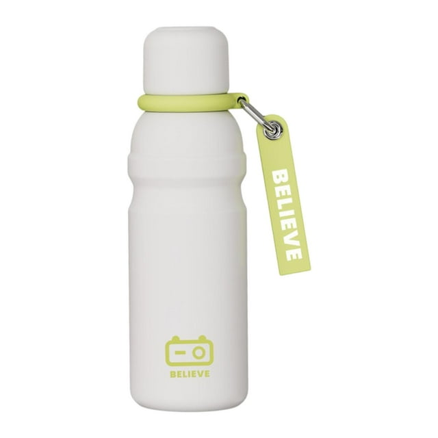 Botella de agua térmica de gran capacidad, portátil, con asa, 600 ml, de acero inoxidable Blanco