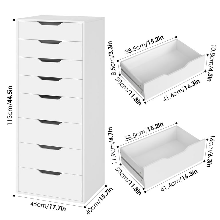 Homfa Vertical 8 Drawer Dresser, 44.5h Modern Drawers Dresser for Bedroom Living Room, White