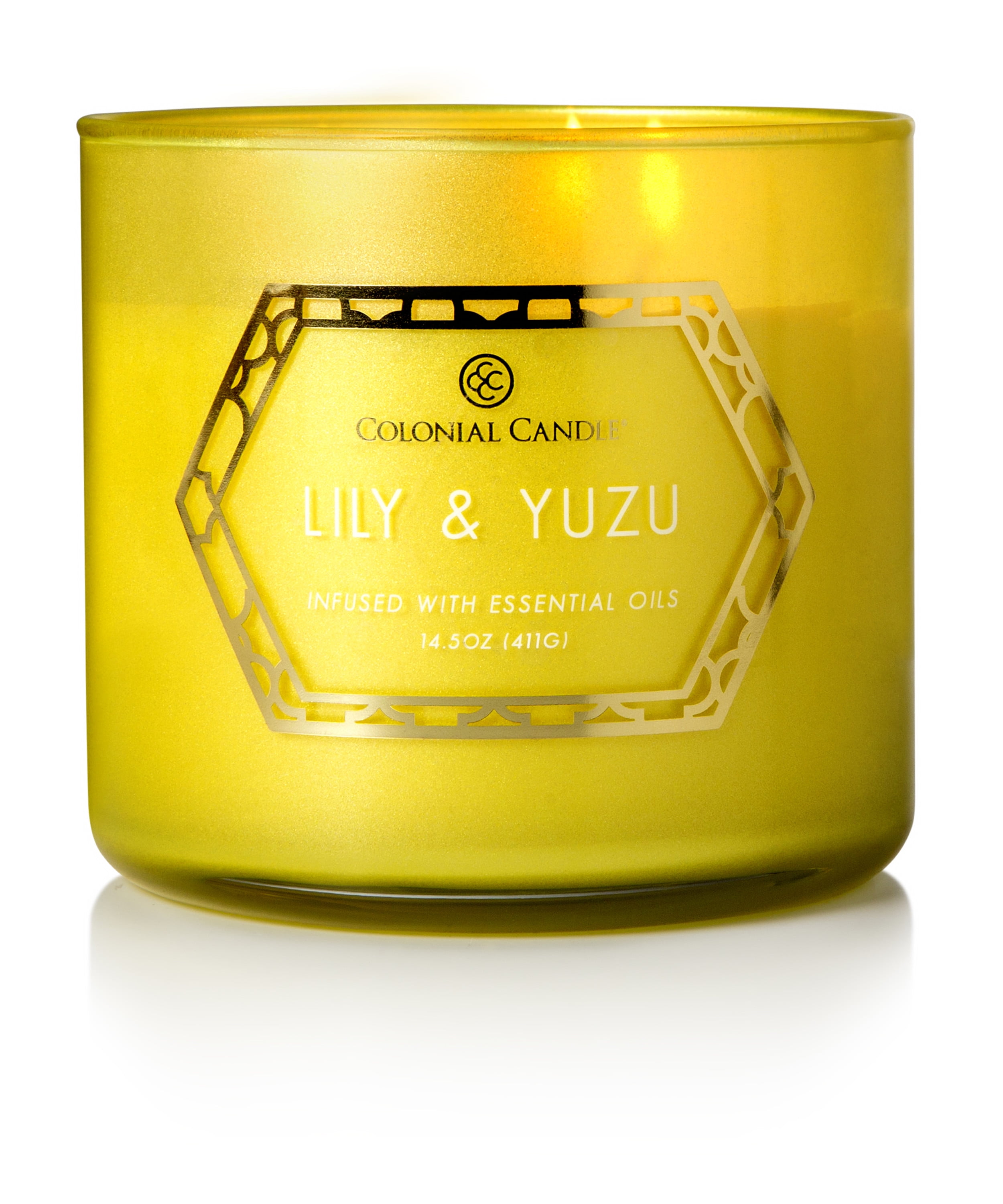 Colonial Candle Lily & Yuzu 14.5oz 3 Wick Candle, Green
