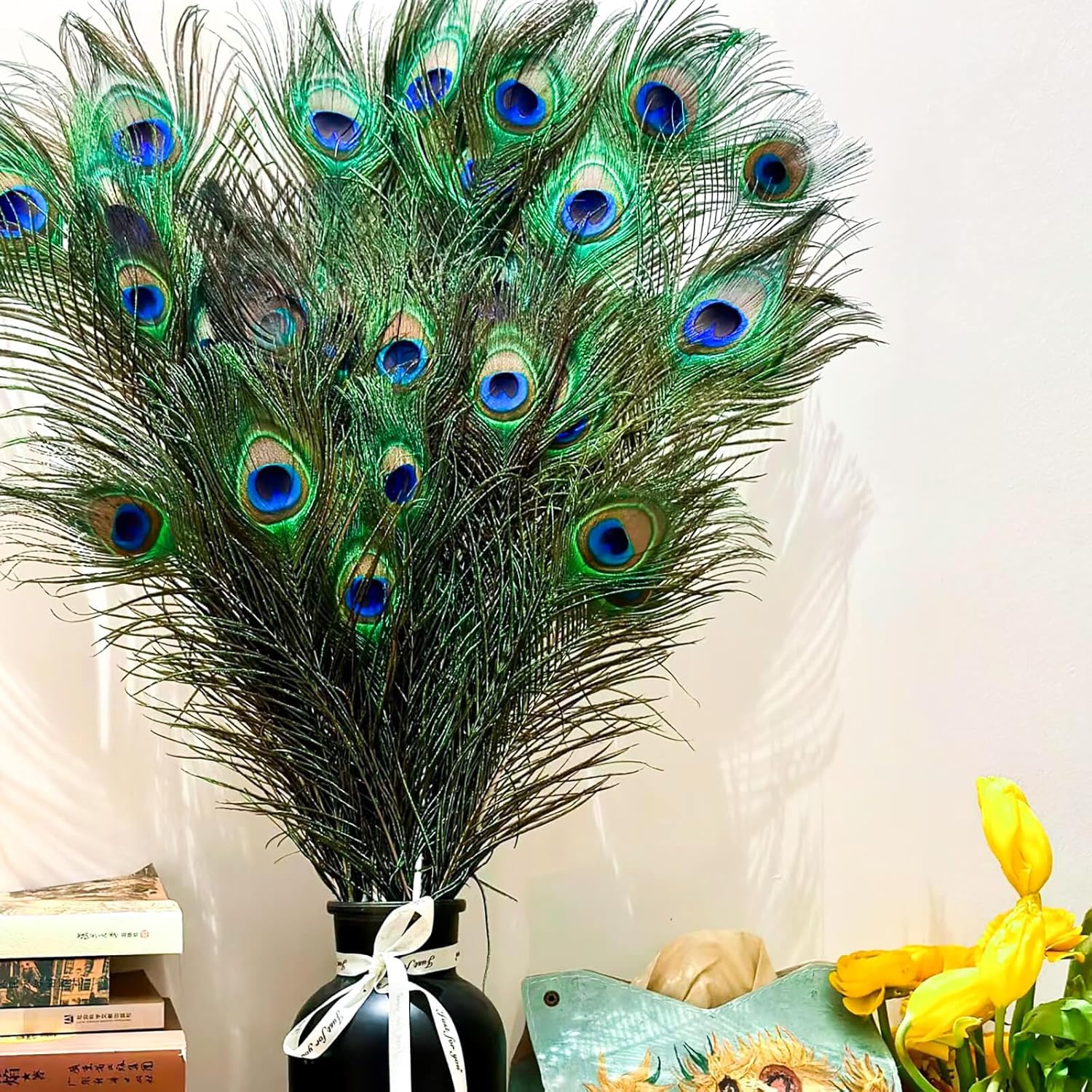 Piokio 30 pcs Peacock Feathers in Bulk 20-23inch(50-60 cm) Bulk for DIY Craft, Wedding, Halloween Decoration