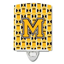 Letter M Football Black, Old Gold and White Ceramic Night Light