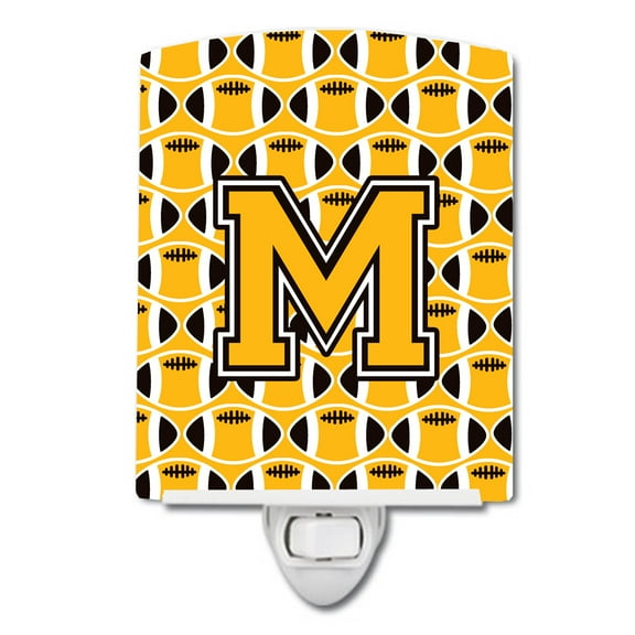 Letter M Football Black, Old Gold and White Ceramic Night Light