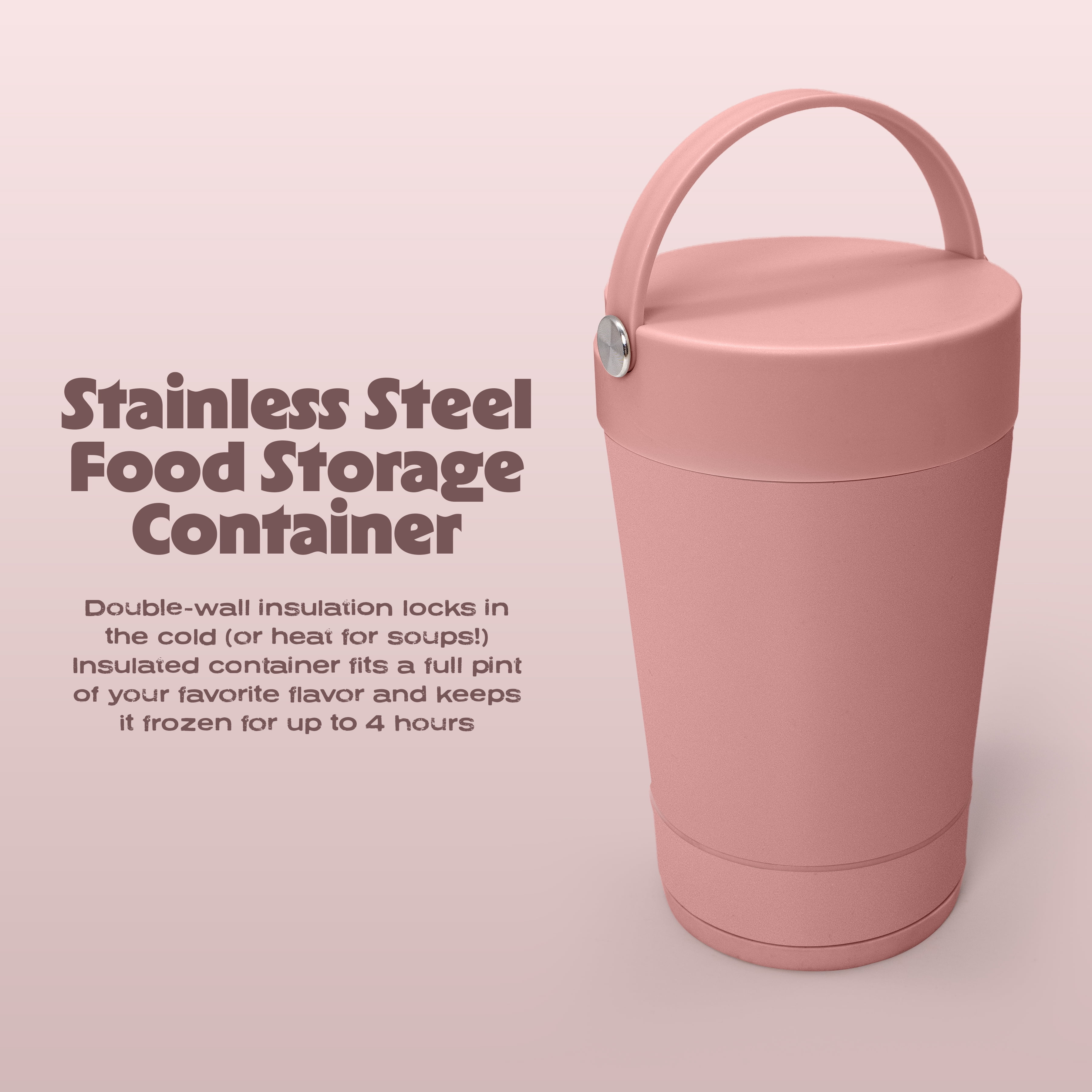Cook with Color Insulated Ice Cream or Soup Container with Toppings Compartment and Spoon, Pink