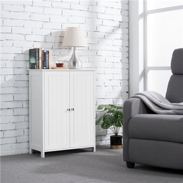 Easyfashion Tall Slim Storage Cabinet with Single Door and Open Shelves for  Home Small Space, White 