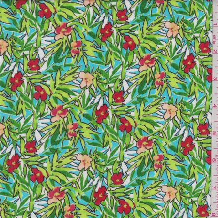 Turquoise Tropical Fl Print Rayon Crepon Fabric By The Yard Turquoise Tropical Fl Print Rayon Crepon Fabric By The Yard
