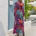 thumbnail image 3 of Purple Orange Paisley Dress High Waist Colorful Floral Graphic Beach Dresses Long-Sleeve Fashion Long Maxi Dress Sexy Vestido, 3 of 5