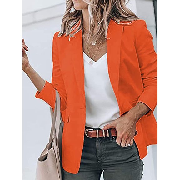Women's Casual Long Sleeve Button Lapel Blazer Jacket Loose Solid Color Work Office Blazer Coat