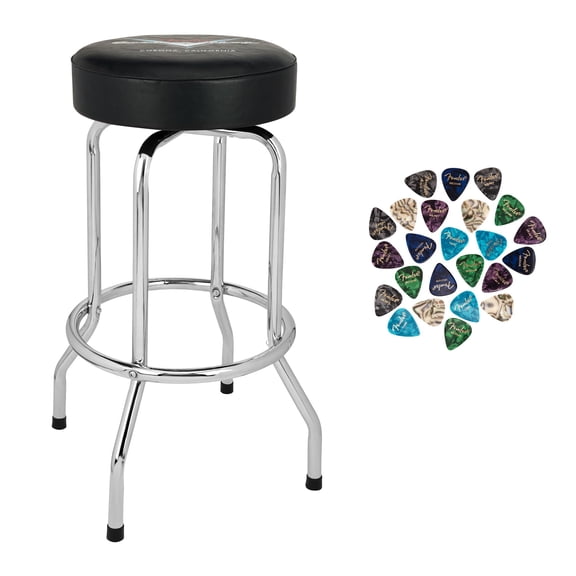 Fender 30 Inch Custom Shop Chevron Logo Barstool Bundle with Austin Bazaar Exclusive 24-Pack Guitar Picks
