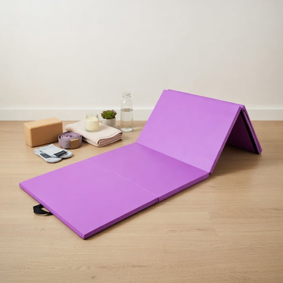 Topcobe 8 x 4 Feet Folding Gymnastics Tumbling Mat, High Density Anti Tear Gymnastics Gym Folding Exercise Aerobics Mats, Purple