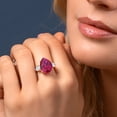 thumbnail image 4 of Gem Stone King 18K Rose Gold Plated Silver Red Created Ruby and White Moissanite  Ring for Women (10.56 Cttw, Gemstone July Birthstone, Pear Shape 16X12MM, Size 7), 4 of 5